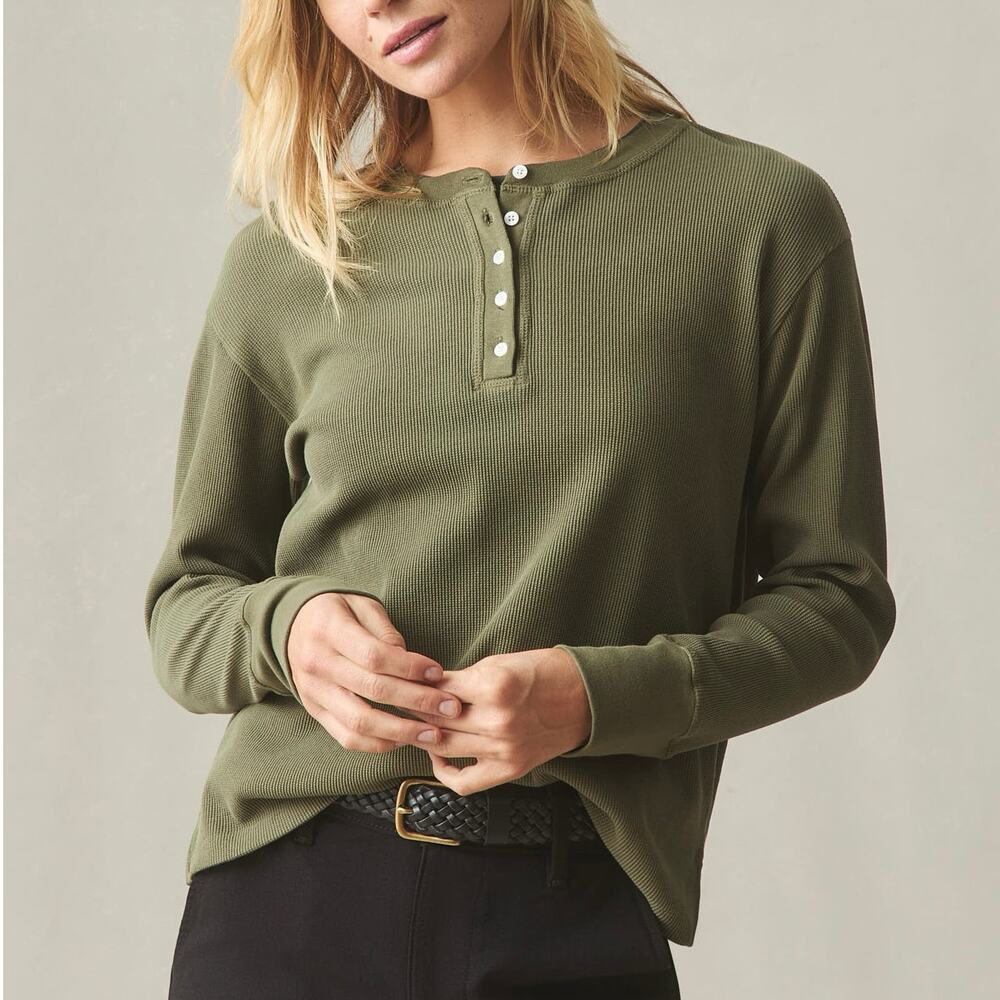NWOT American Giant Women's Thermal Stretch Henley Olive Green Size XS
